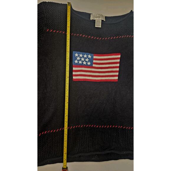 Norton Studio American Flag Chunky Knit Sweater Navy Womens Plus Size 3XL USA - Picture 4 of 7